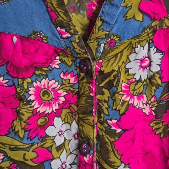 J. Peterman Size 4 Blue Pink Floral Tunic Top - Picture 4 of 6